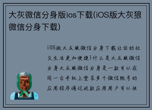 大灰微信分身版ios下载(iOS版大灰狼微信分身下载)